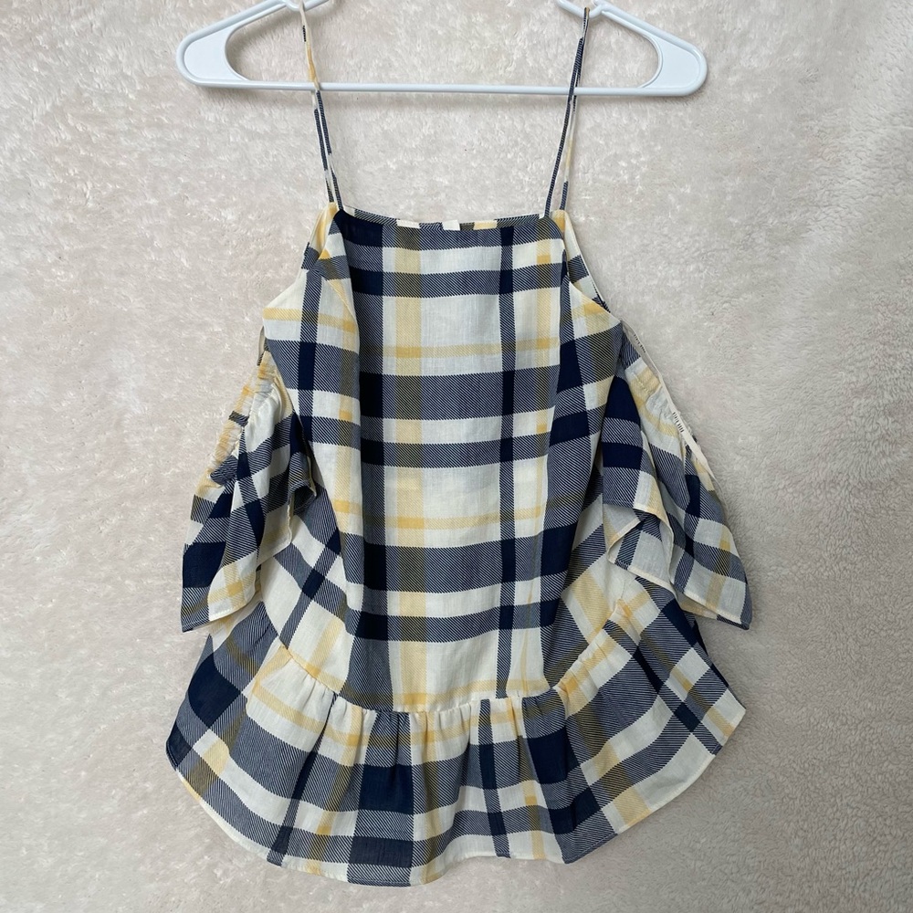 Moon River Plaid Off Shoulder Top